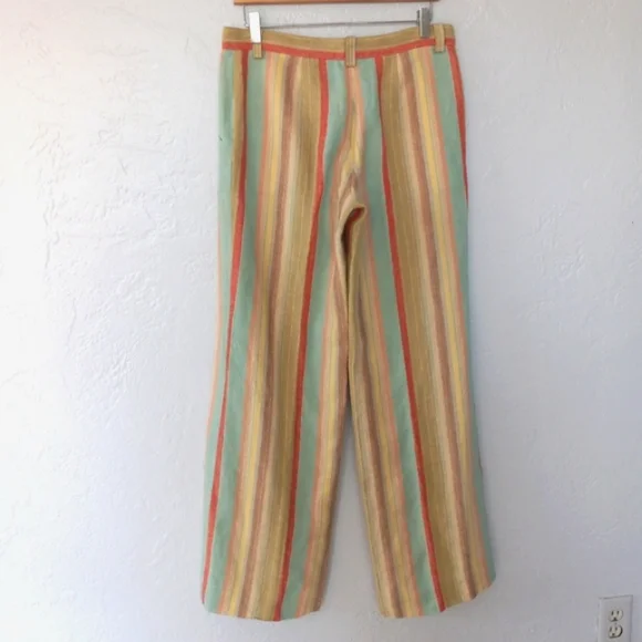 Moschino 100% Linen Wide Leg Pant Pastel Rainbow Stripe 10 - Picture 3 of 13